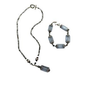 Necklace Bracelet Set Women’s Fashion Jewelry Grey Silver Beads Vintage Art Deco
